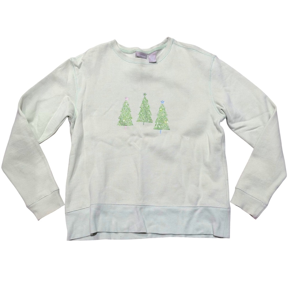 Fieldgear Womens S Small Green Christmas Tree Sweatshirt Rhinestone Sparkle